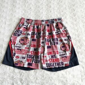 Flow Society Lacrosse Shorts Mens Medium White United States USA AOP Lax READ